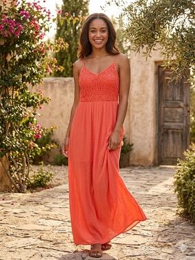Poetry Coral Lace Bodice Maxi Dress
